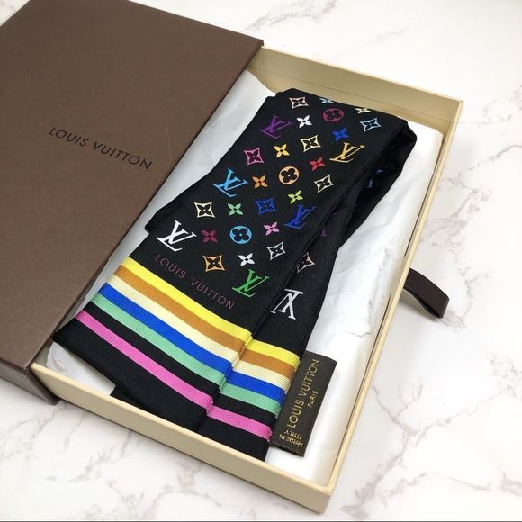 SOLD Louis Vuitton Murakami black multicolored bandeau twilly scarf Rare - Picture 8 of 10